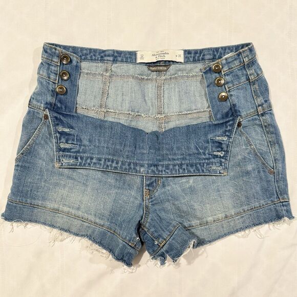 Vintage Abercrombie Fitch Y2K Stretch Double Button Front Jean Shorts Sz 12 31W - Picture 5 of 16